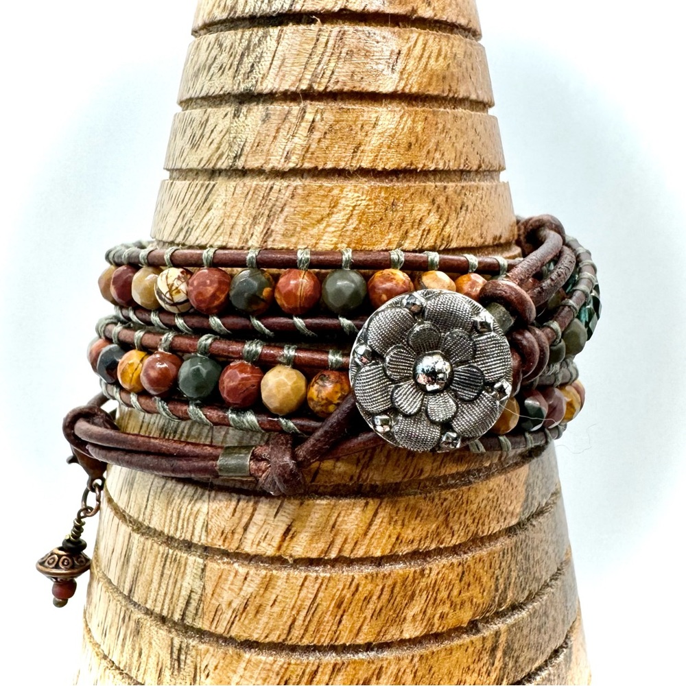 Jasper Leather Wrap Bracelet
